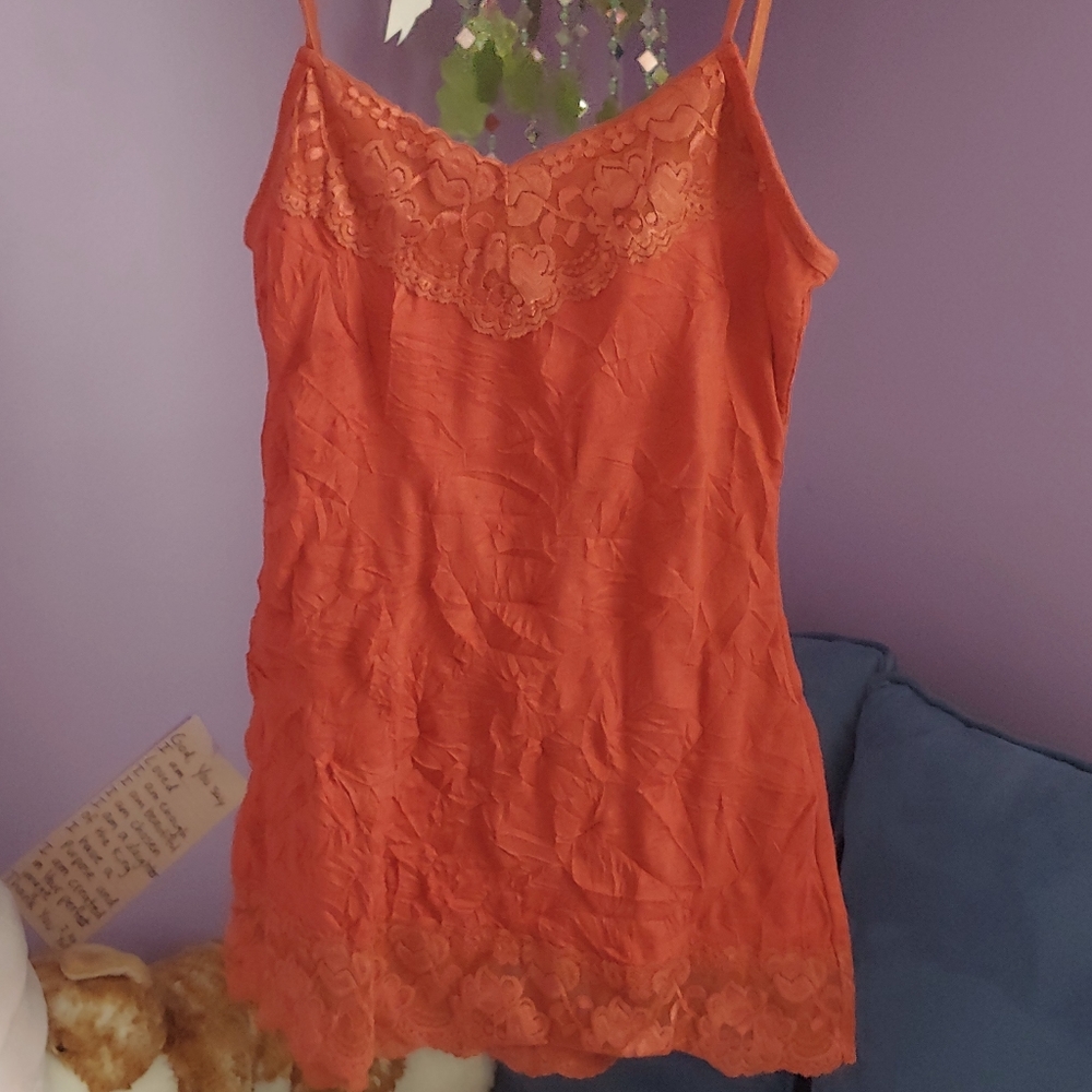 Maurices small orange crinkle lace cami